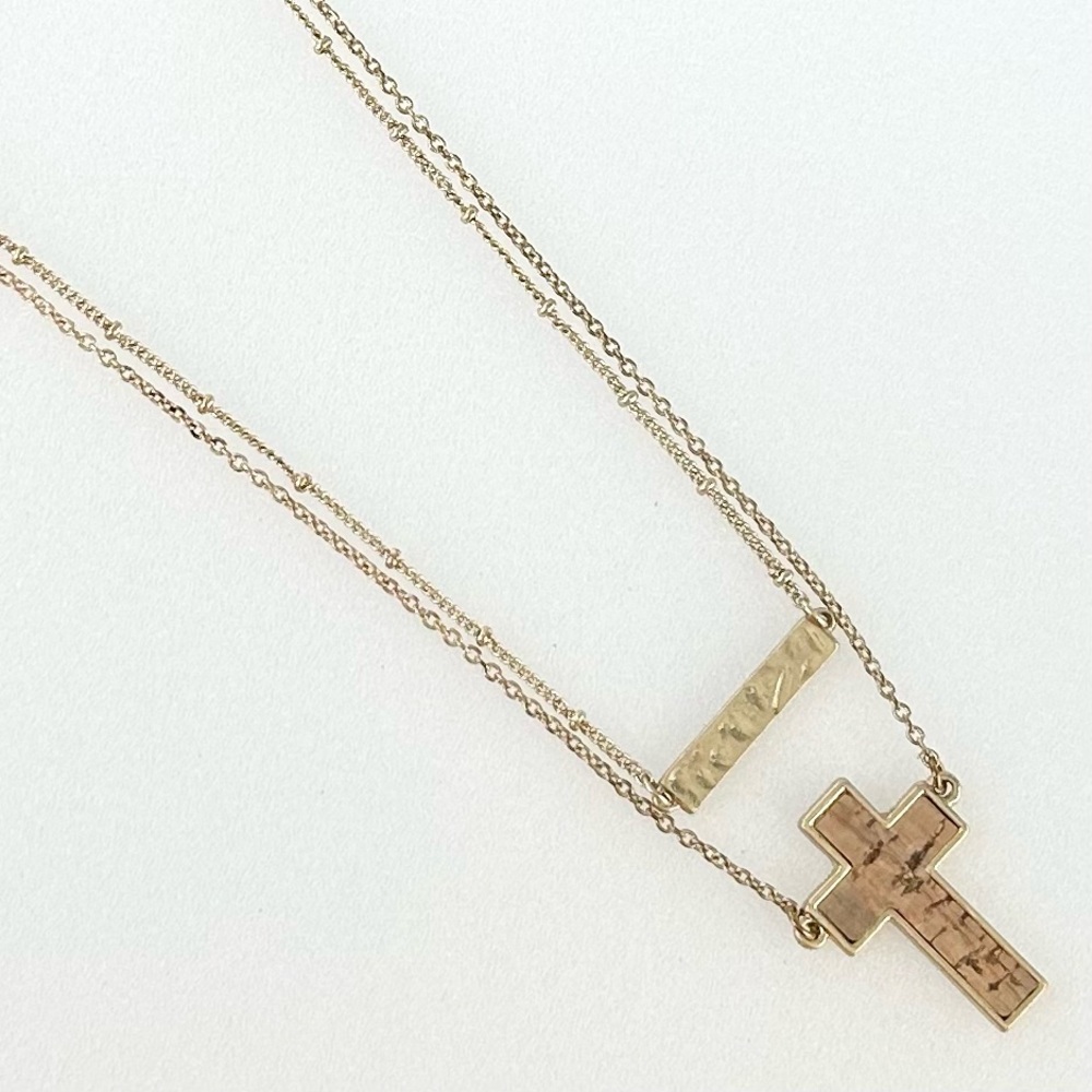 CROSS Cork and Bar Layer Necklace 15” and 16” Extender 3” Gold Plated